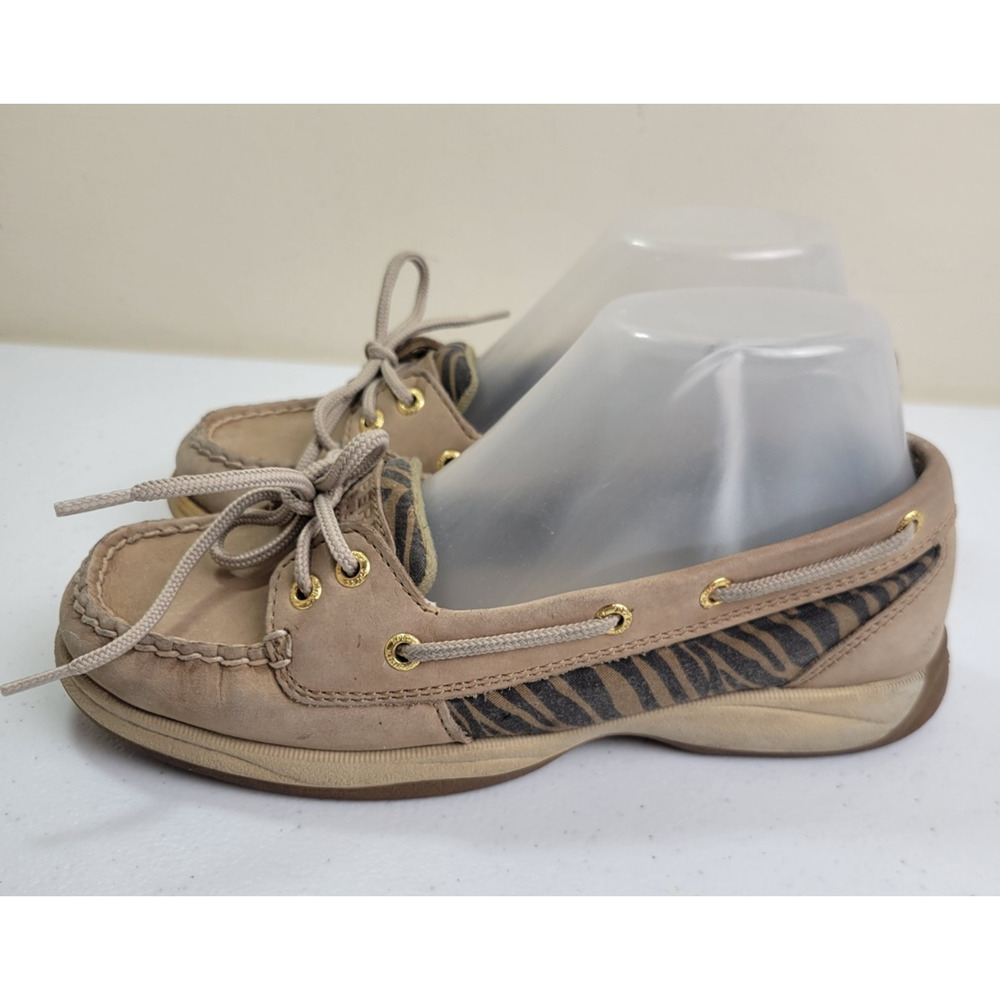 Sperry Top-Sider Women’s Size 6.5 Tan Boat Shoes Leopard Accent Lace‎ Up Loafer